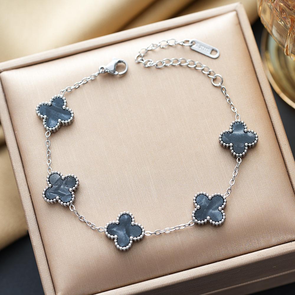 Colorful Lucky Four-leaf Clover Double-sided Bracelet Titanium Steel Non-fading Versatile Jewelry Ladies Bracelet