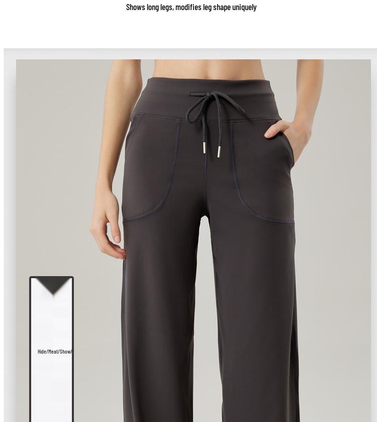 Dámské široké kalhoty se stahovací šňůrkou na jógu a fitness - Volné, ležérní a zeštíhlující design s rovnými nohavicemi