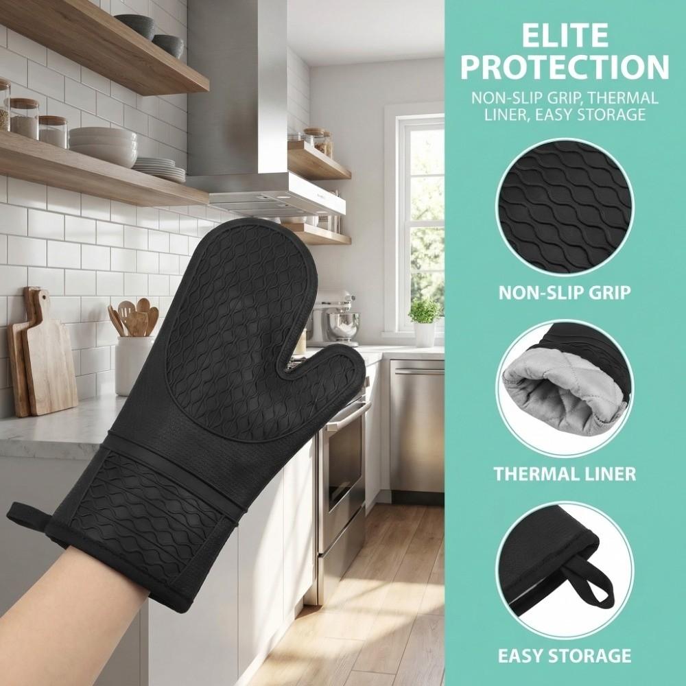 Silicone Heat Resistant Mitts Non-Slip Grip BBQ Gloves Food Grade Kitchen Potholder  Household