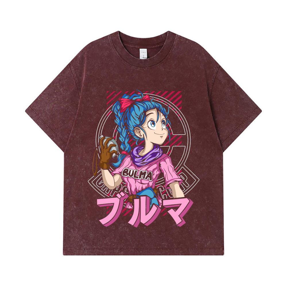 275 GSM Washed T-shirts 100% Cotton Dragon Ball V17 Bulma Print Unisex Heavy Cotton T Shirt