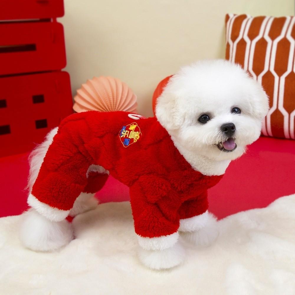 Fashion Warm Dog New Year Costumes Soft Velvet Dog Plush Hoodies Comfortable Festive Puppy Coat Winter