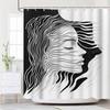 1Pc Artistic Black And White Line Portrait Print Shower Curtain - With 12 Hooks, Machine Washable, Suitable For Bathroom