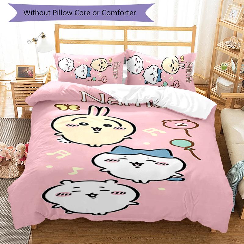 3pcs Custom Name Chiikawa Bedding Set Duvet Cover Closure Includes 1 Duvet Cover & 2 Pillowcases for All Seasons Bedroom Decor