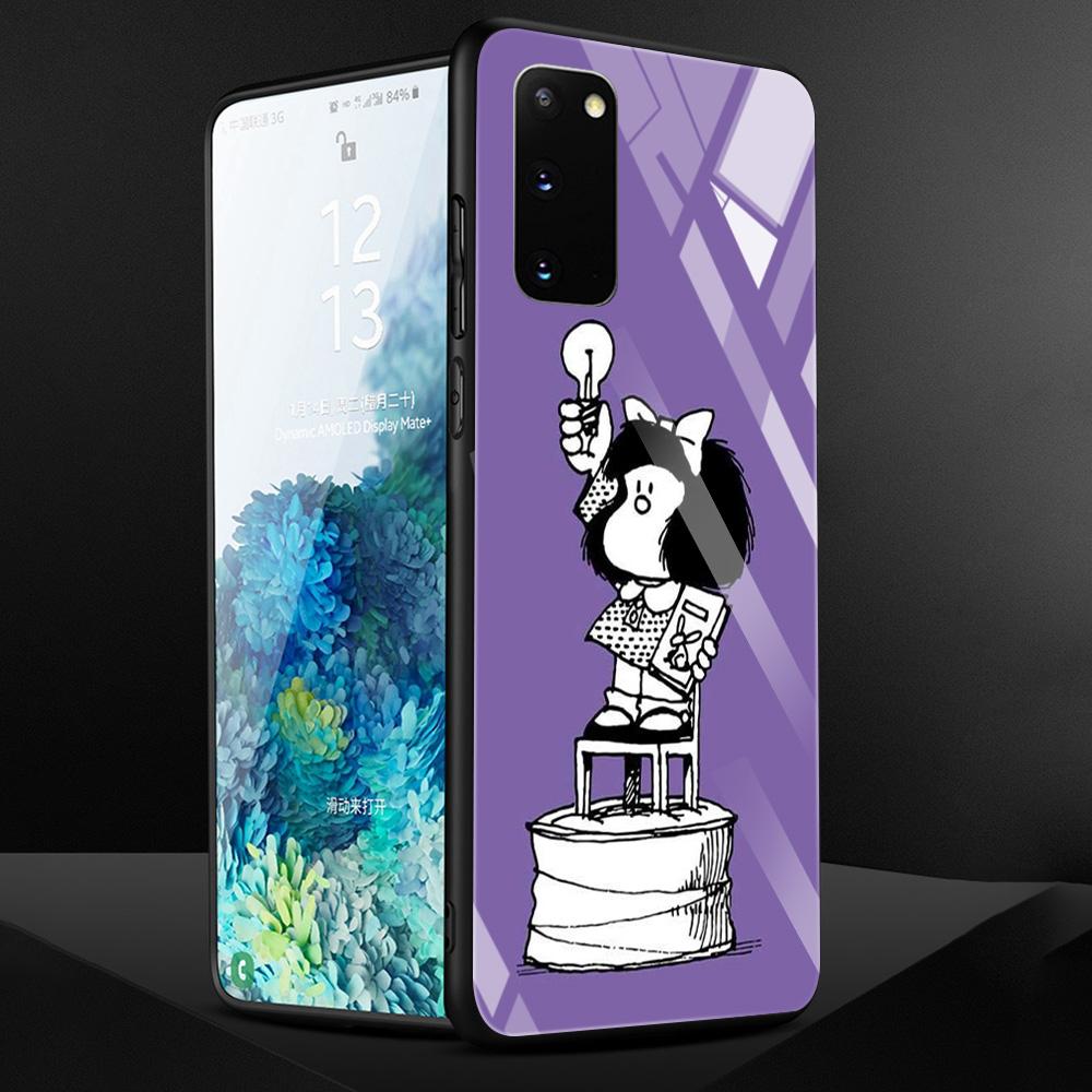 Anime Cute Mafalda Tempered Glass Case For Samsung Galaxy S21 S20 Ultra S10 Plus Lite S20fe 5g S10e S9 S8 Bumper Cover Funda