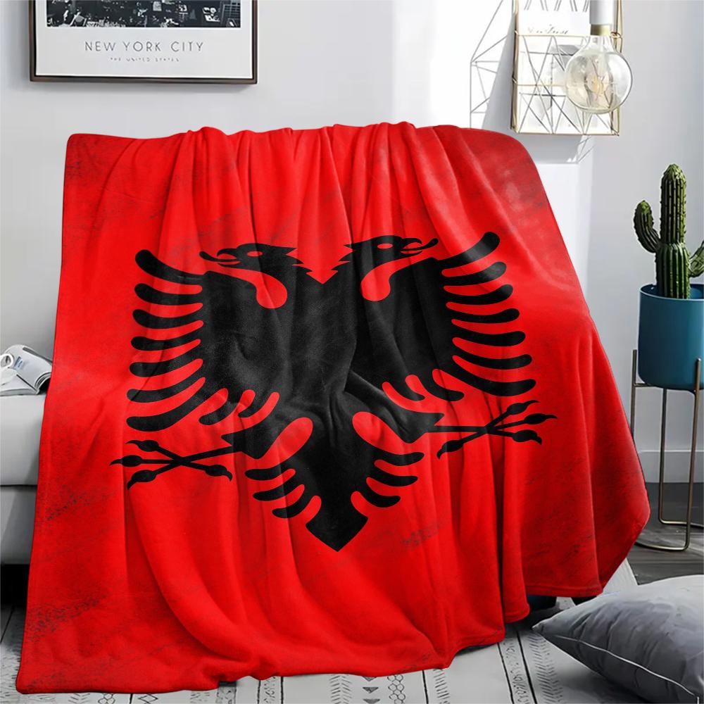 1pc Republic of Albania Print Flannel Blanket, High Quality Comfortable for All Seasons, Home Decor, Warmth and Comfort, Perfect for Christmas Gifts79
