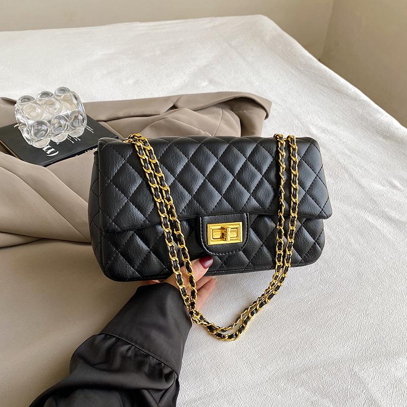 

Осенняя новая женская сумка модная сумка-цепочка с ромбовидным замком сумка через плечо чёрный