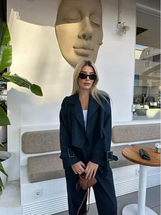 

Женский костюм-двойка в европейском и американском стиле с поясом - Повседневная мода Ближнего Востока XL глубокий/синий