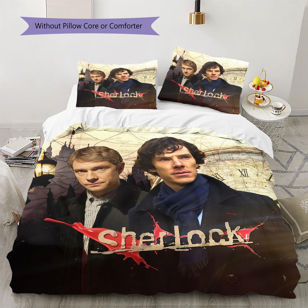Watson&Sherlock Pattern Bedding Home Decoration Birthday Gift ( 1 Duvet Cover + 2 Pillowcase, Without Core),fan Merchandise.