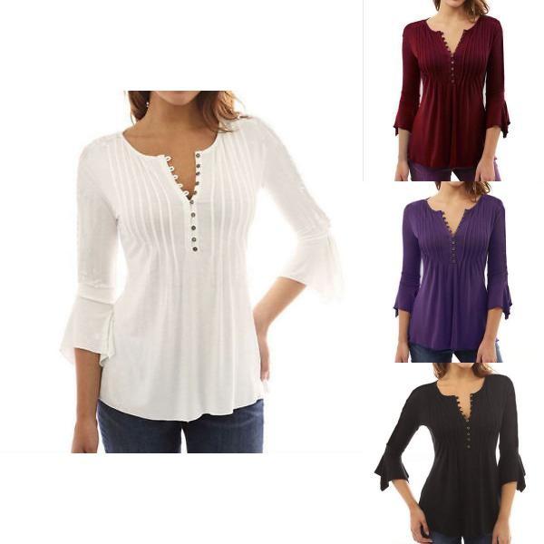 Fashion Women Slim Fit Long Sleeve Blouse Shirt Casual Cotton T-shirt For Effortless Style