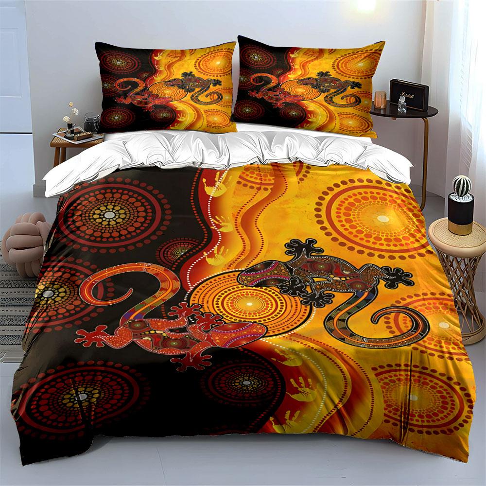 Geckos with Circular Patterns. Bedding Sets Duvet Cover Sets Duvet Covers Pillowcases(1 * Duvet Cover 2 * Pillowcases Without Duvet Insert)