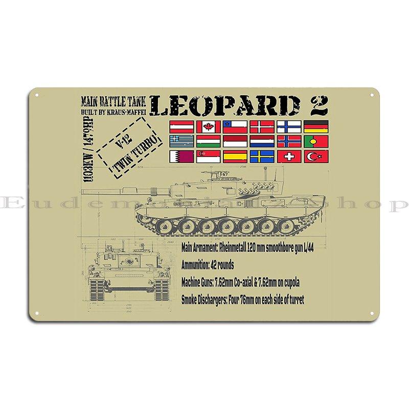 Pannello Metallico Stampa Leopard 2 Carro Armato Principale Murale in Ferro Club Bar Personalizza Cartello in Latta Poster