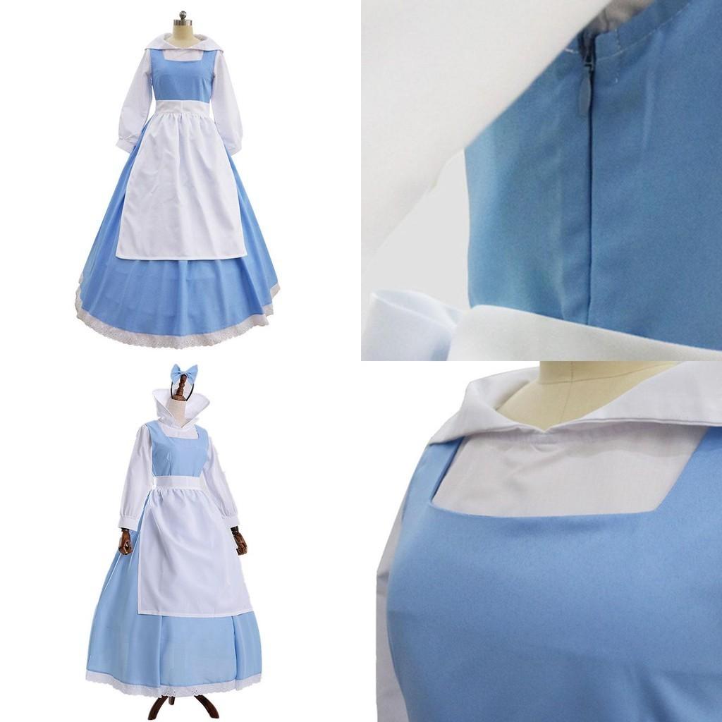 Elegant Beauty And The Beast Belle Blue Maid Dress With Exquisite Workmanship For Halloween
