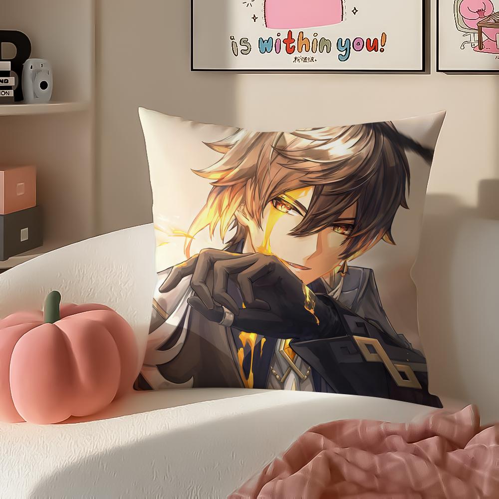 Genshin Zhongli Cushion Cover Pillowcase Short Plush Invisible zipper Room Sofa Cushion Cover