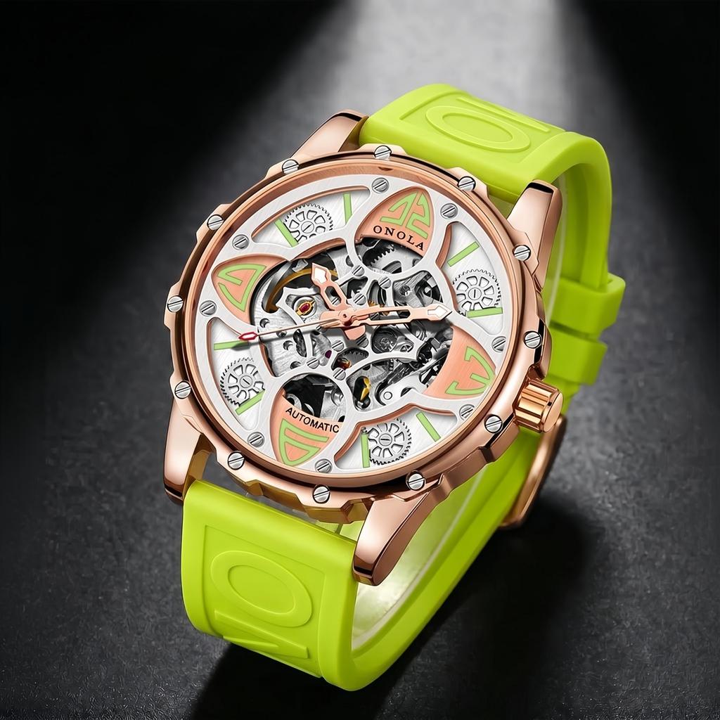 Fashion Onola Four Leaf Clover Fully Automatic Mechanical Watch Men'S And Women'S Waterproof Tape Strap