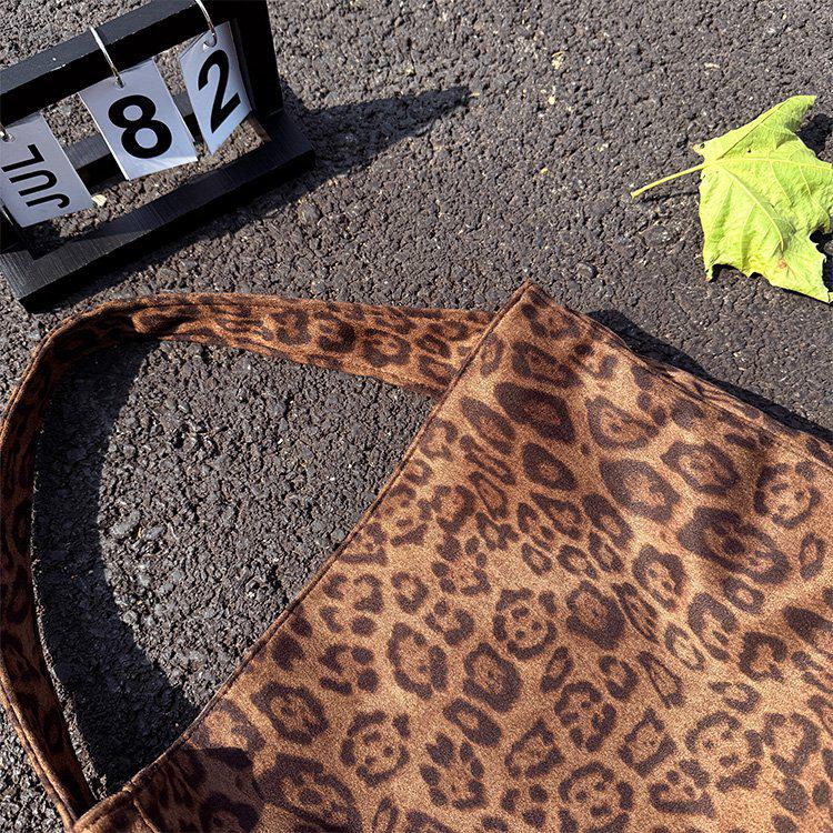 Korean Leopard Print Canvas Tote Bag - Autumn/Winter Casual, Large Capacity, Lazy Style Shoulder Bag