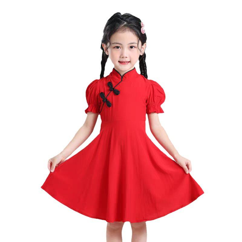 Summer Girls' Cheongsam Dress - Children's Fashion Princess Outfit in National Style