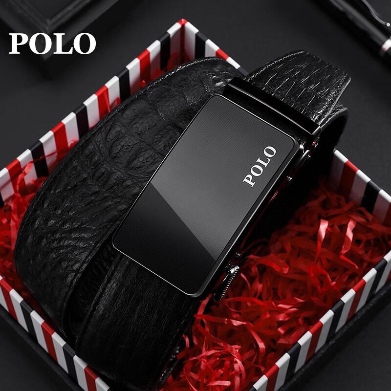 Мужской кожаный ремень POLO с узором под крокодила