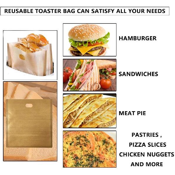 Non Stick Toaster Bags Reble and Heat Resistant Easy to Clean,Perfect for Grilled Cheese Sandwiches (10)