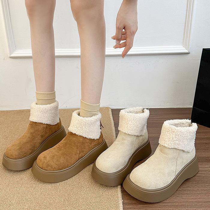 Women's large size soft sole heightening warm fur one winter non-slip snow boots plush lining outdoor sports fur cotton boots