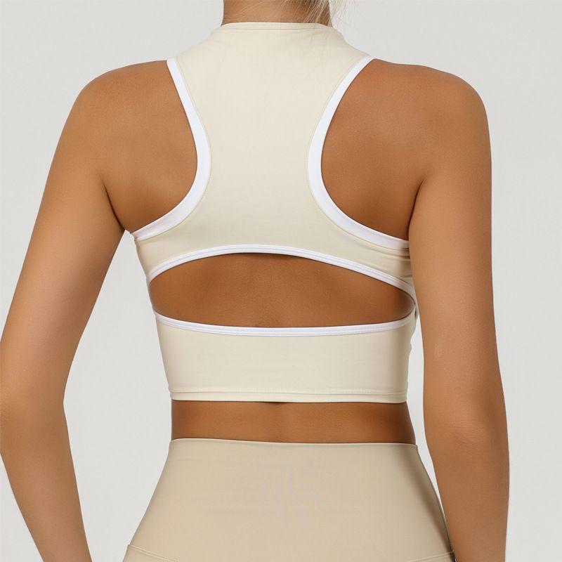 New Arrival Yoga Vest Women's Zip Chest Wrap Bubble Wrap Contrast Color I-Shaped Workout Beauty Back Short Tops Chest Pad Elastic