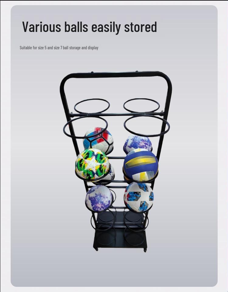 Movable Multi-Layer Sports Ball Display Rack for Basketball, Volleyball & Football
