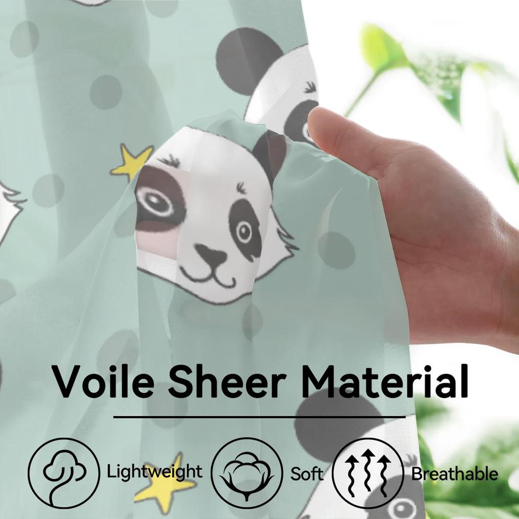 Herdesings Panda Sheer Tulle Curtains Animal Chiffon Drapes 2 Panels Window Curtains for Living Room Bedroom Kitchen Decoration