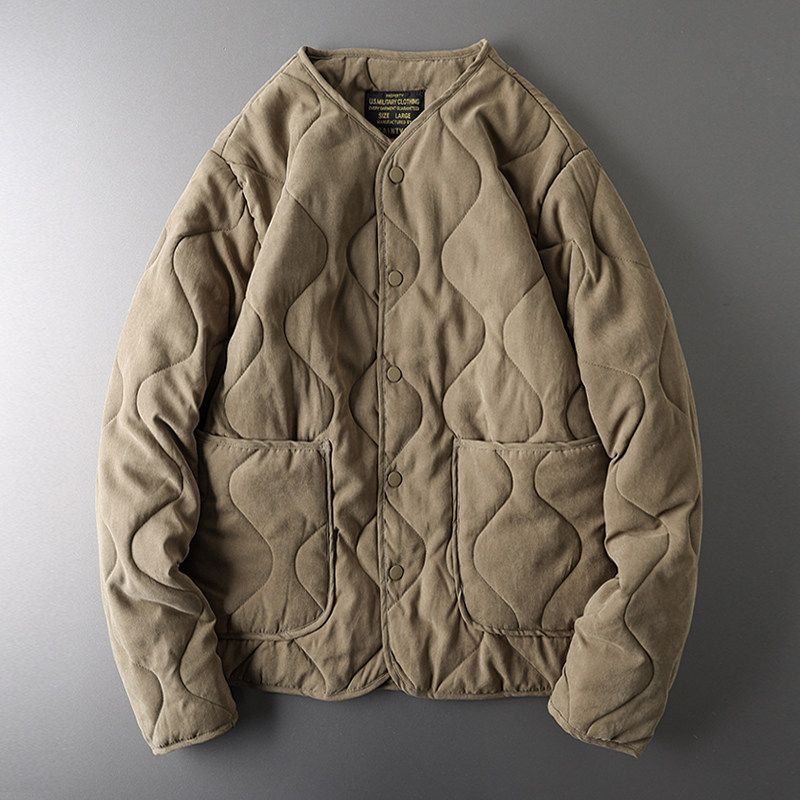 Тонкая хлопковая куртка Amekaji без воротника, экспортная, с подкладкой Army Green 3XL