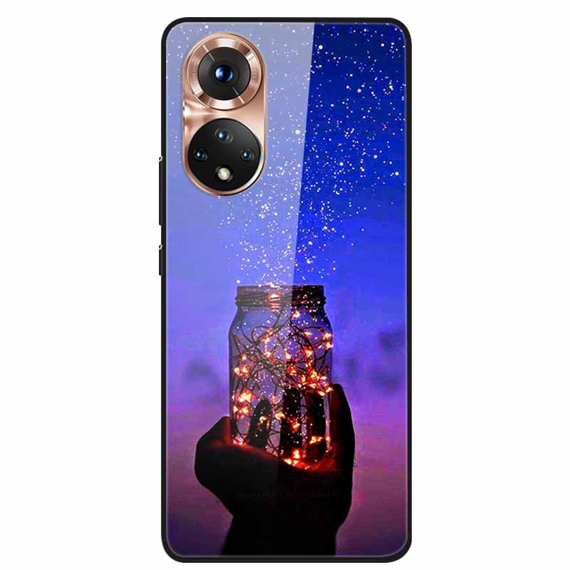 For Honor 50 Case Cartoon Tempered Glass Back Cover Hard Case For Huawei Honor 50 Pro Phone Cases NTH-AN00 NTH-NX9 Fundas Coque