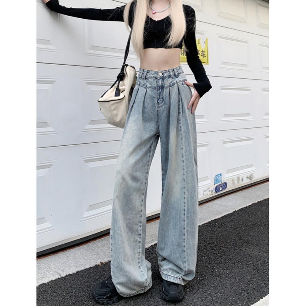 Niche Commuter Drape High-waisted Jeans Spring and Autumn New Design Loose Mopping Wide-leg Jeans