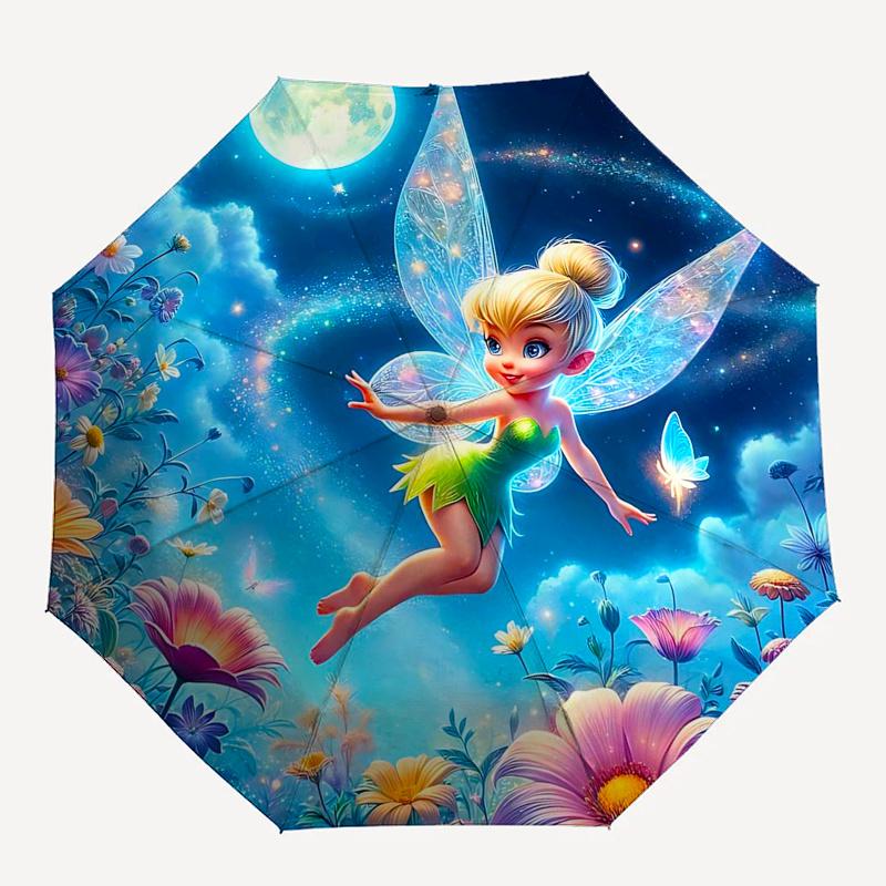 Reiseregschirm im Tinkerbell-Design - 8 Rippen, Automatisches Öffnen und Schließen, Tragbares FaltDesign, Kompakter und Stilvoller Regenschirm