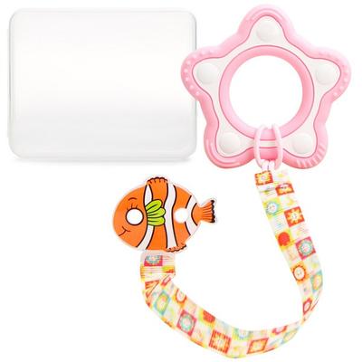 Yekko Mom Animal Friends Silicone Teether + Soother Pacifier Clip, Teeth, Teether (Starfish Pink), Clip (Flower Grass), Korean Baby Products