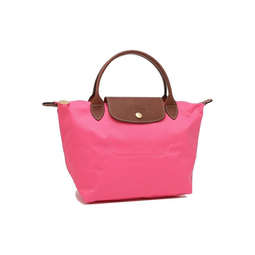 Longchamp 23 Snap Zipper Closure Short Handle No Shoulder Strap Canvas With Leather Trim Tote Bag Small Women Tote Bags Candy-Pink 1621089P73