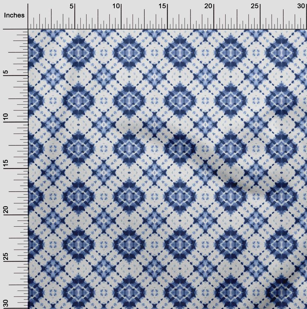 oneOone Cotton Poplin Navy Blue Fabric Check Shibori Sewing Fabric By The Yard Printed Diy Clothing Sewing Supplies 42 Inch