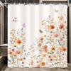 Spring Floral Shower Curtain, Flower Butterfly Shower Curtains for Bathroom, Cute Botanical Plant Wildflower Modern Polyester Fabric Bath Curtain