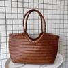 Drgon importiertes Rindsleder handgewebte Gemüsekorb Tasche Vintage Resort Stil Tragetasche Leder Damen Tasche