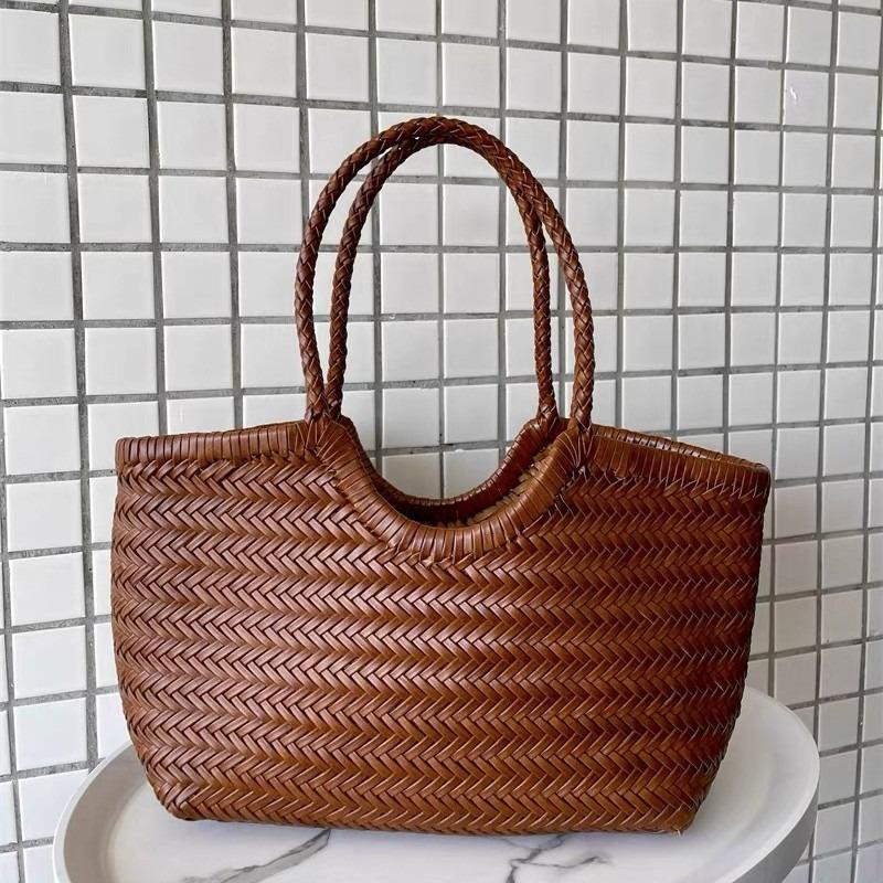 Drgon importiertes Rindsleder handgewebte Gemüsekorb Tasche Vintage Resort Stil Tragetasche Leder Damen Tasche