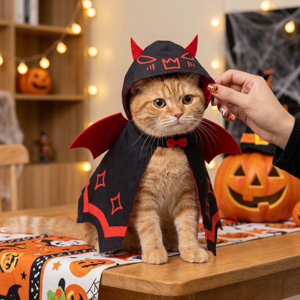 Double Satin Red Wing Devil Pet Cape with Bow Tie Pet Cosplay Cape Festive Party