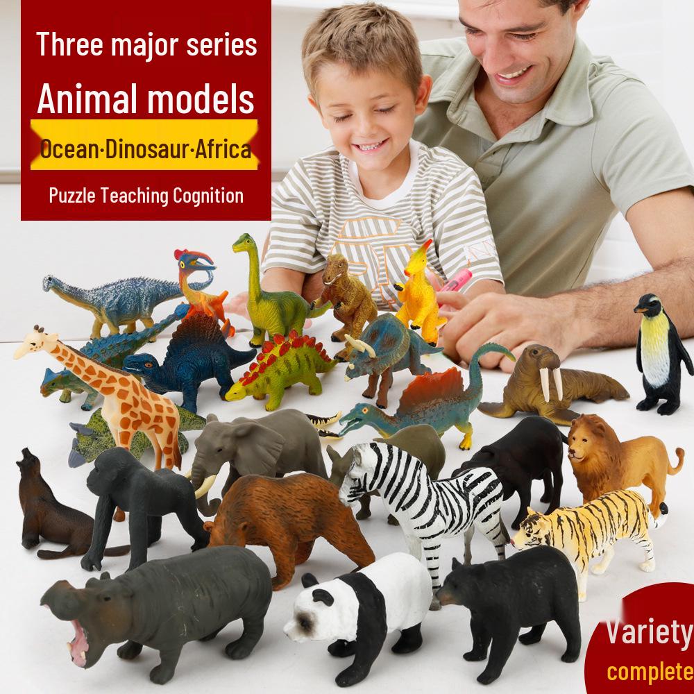 Children's Educational Learning Cards: 12 Types of Hand-Painted Dinosaur and Marine Animal Models