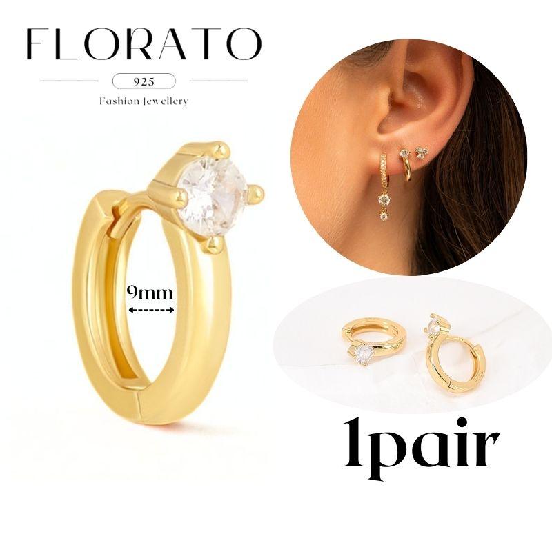 Perforation 925 Silver Ear Needle Minimalist Hoop Earrings Metallic Gold Earrings For Women CZ Fashion Jewelry
