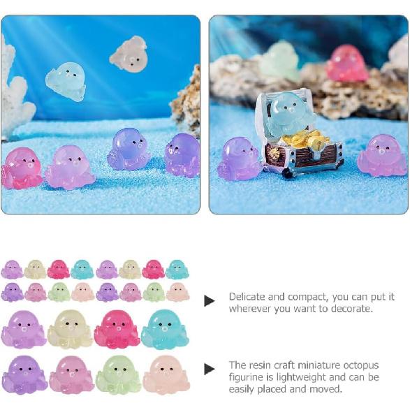 YARNOW 24pcs Miniature Octopus Figurine Luminous Tiny Octopus Mini Resin Octopus Glow in The Dark Miniature Figures for Aquarium Landscape