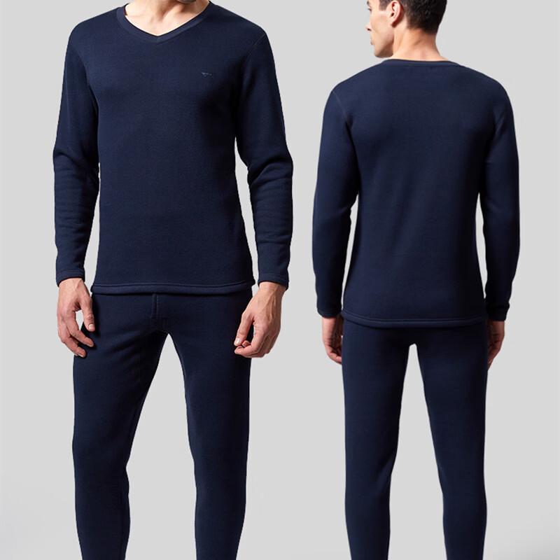 SEPTWOLVES Men s V-Neck Wool Blend Thermal Underwear Set 99004 L темно-синий