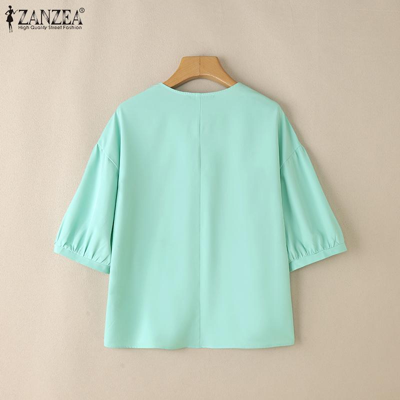 ZANZEA Women Summer V-Neck 3/4 Sleeve Loose Floral Embroidery Blouse