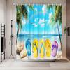 Beach Flip Flops Shower Curtain Summer Tropical Hawaii Ocean Coastal Palm Tree Rainbow Shell Starfish Seagull Seaside Natural
