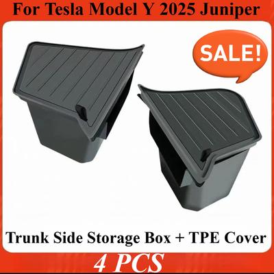 Trunk Organizer Launch Refresh 2025 Rear Trunk Storage B Side Box Organiser For Tesla Model Y Juniper TPE Accessories