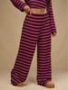 2025 Winter European & American Casual Loose Striped Wine Red Knit Pants - Plus Size, Comfortable, Lazy Style