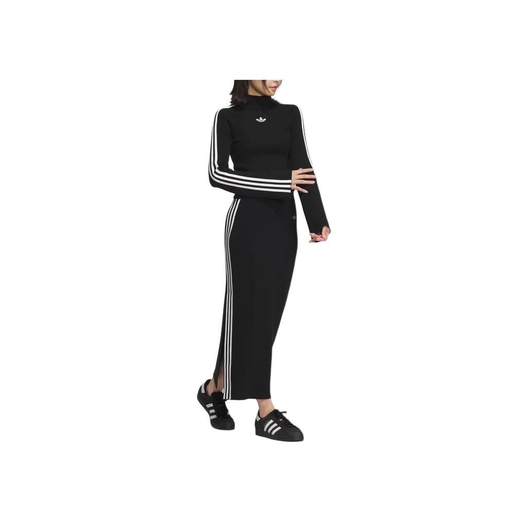 Adidas Originals Premium Knit Turtleneck Sweater With Three Stripes Women Tops Black JI7058