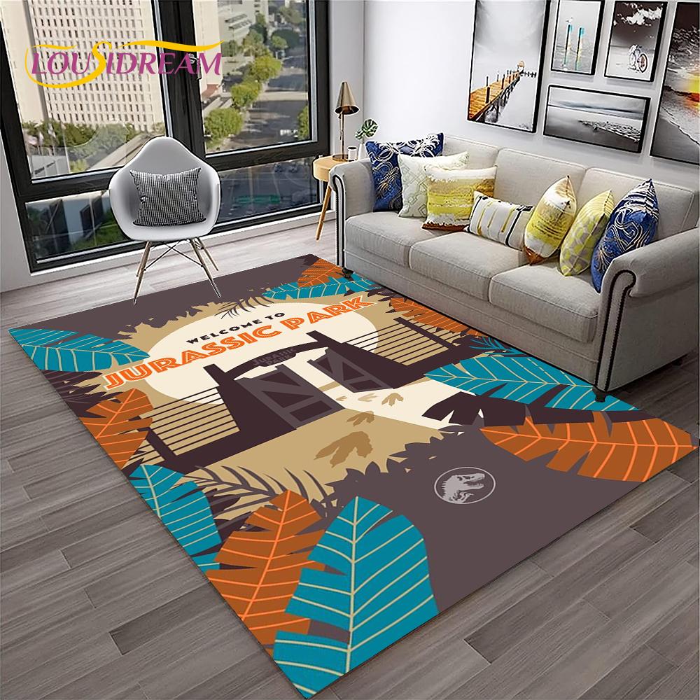 Dinosaur Cartoon Jurassic Park Child Carpet Rug for Home Living Room Bedroom Sofa Doormat Decor,Play Area Rug Non-slip Floor Mat