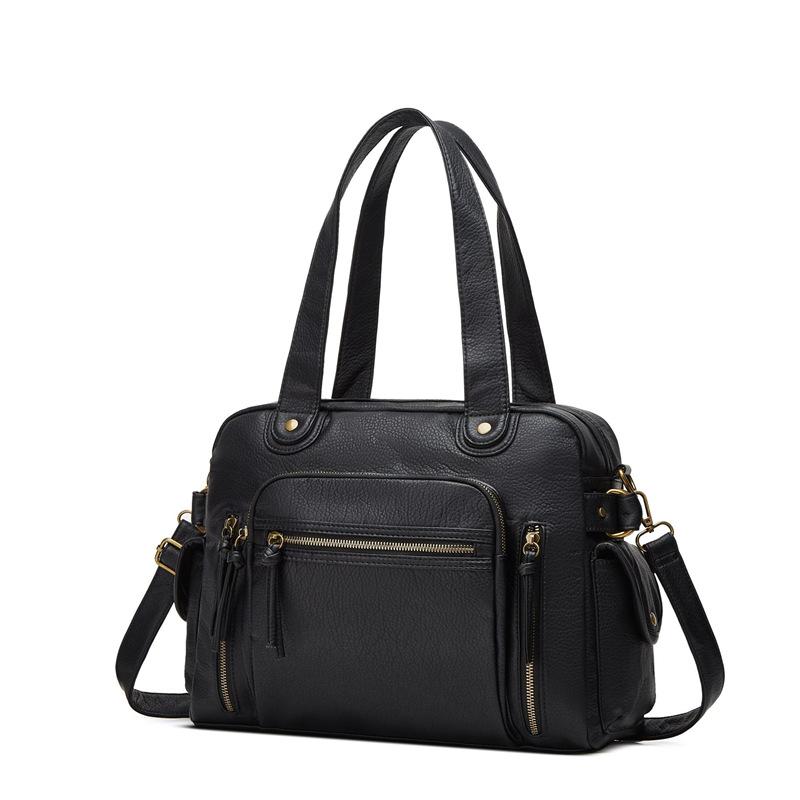 Y2K Retro Washed Handbag Large Capacity Multi-Zipper Pocket Trendy Shoulder Bag