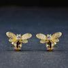 18K Gold Plated Bee Stud Earrings with Golden Zircon for Women