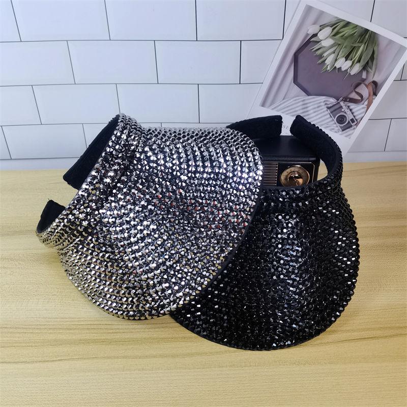 Female Spring And Summer Boutique Rhinestones Color Personality Shade Sunscreen Breathable Empty Top Hat Female